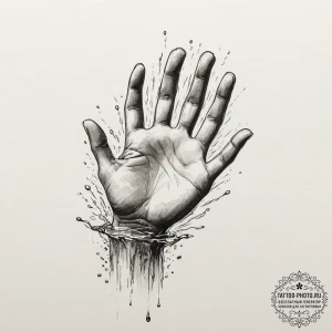 A hand reaching out to touch the surface of w... - эскиз тату (№1755213459_0, 14.08.2025 23:17) — tattoo-photo.ru