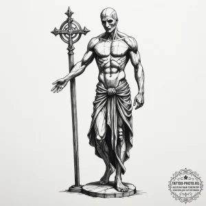 A street performer disguised as a silver stat... - эскиз тату (№1755213657_0, 14.08.2025 23:20) — tattoo-photo.ru