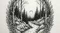 Tattoo design a tranquil forest path leading... - эскиз тату (№1755213853_0, 14.08.2025 23:24) — tattoo-photo.ru