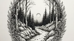 Tattoo design a tranquil forest path leading... - эскиз тату (№1755213853_0, 14.08.2025 23:24) — tattoo-photo.ru