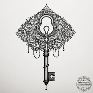 Tattoo design a highly detailed tiny key with... - эскиз тату (№1755215663_0, 14.08.2025 23:54) — tattoo-photo.ru