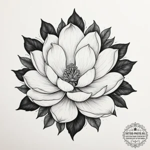 Magnolia, artistic tattoo sketch, blackwork t... - эскиз тату (№1755217285_0, 15.08.2025 00:21) — tattoo-photo.ru