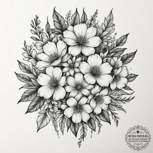 Tattoo sketch a cluster of birth flowers for... - эскиз тату (№1755217486_0, 15.08.2025 00:24) — tattoo-photo.ru