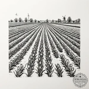 A vast tulip field in the netherlands, with r... - эскиз тату (№1755218087_0, 15.08.2025 00:34) — tattoo-photo.ru