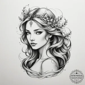 Tattoo design a virgo maiden whose hair trans... - эскиз тату (№1755219086_0, 15.08.2025 00:51) — tattoo-photo.ru