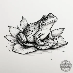 A photorealistic shot of a frog on a lily pad... - эскиз тату (№1755219688_0, 15.08.2025 01:01) — tattoo-photo.ru