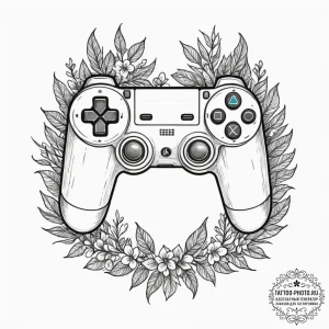 Tattoo design a game controller with nature e... - эскиз тату (№1755220700_0, 15.08.2025 01:18) — tattoo-photo.ru