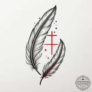 Tattoo design a floating feather with subtle... - эскиз тату (№1755220900_0, 15.08.2025 01:21) — tattoo-photo.ru