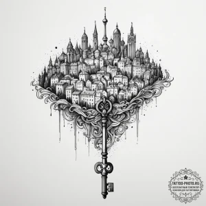 Tattoo sketch a key to a specific city or cou... - эскиз тату (№1755221098_0, 15.08.2025 01:24) — tattoo-photo.ru
