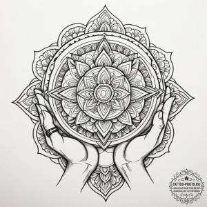 Tattoo sketch a pair of hands holding a tiny,... - эскиз тату (№1755221297_0, 15.08.2025 01:28) — tattoo-photo.ru