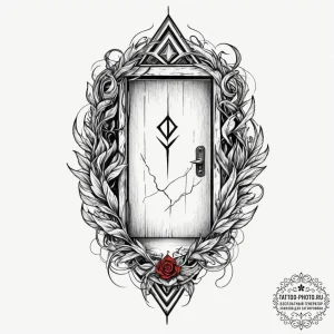 Tattoo design 'exit' symbol with a subtle doo... - эскиз тату (№1755269091_0, 15.08.2025 14:44) — tattoo-photo.ru