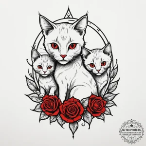 Tattoo design a mother cat with her kittens,... - эскиз тату (№1755269704_0, 15.08.2025 14:55) — tattoo-photo.ru