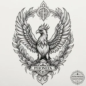 Tattoo sketch a 'phoenix' rising from a famil... - эскиз тату (№1755269909_0, 15.08.2025 14:58) — tattoo-photo.ru