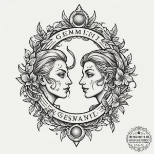 Tattoo sketch gemini's twin glyphs intertwine... - эскиз тату (№1755272340_0, 15.08.2025 15:39) — tattoo-photo.ru