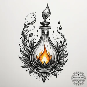 Tattoo design a stylized mana potion with a m... - эскиз тату (№1755273153_0, 15.08.2025 15:52) — tattoo-photo.ru