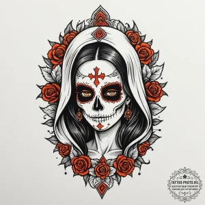Santa muerte, concept art for tattoo, clean l... - эскиз тату (№1755273551_0, 15.08.2025 15:59) — tattoo-photo.ru