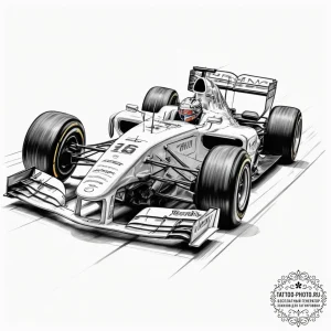 A formula 1 race car speeding down the track,... - эскиз тату (№1755274152_0, 15.08.2025 16:09) — tattoo-photo.ru