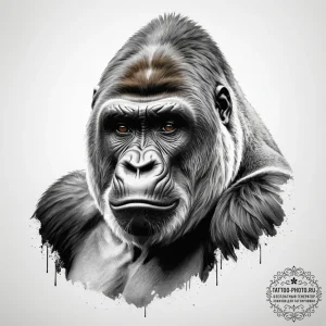 A silverback gorilla looking thoughtfully int... - эскиз тату (№1755275363_0, 15.08.2025 16:29) — tattoo-photo.ru