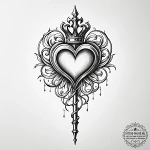 Tattoo design a scepter with a heart at its t... - эскиз тату (№1755276366_0, 15.08.2025 16:46) — tattoo-photo.ru