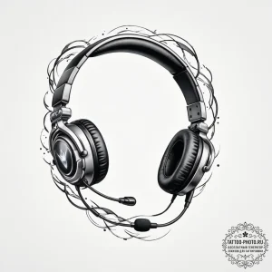Tattoo design a gaming headset with a microph... - эскиз тату (№1755277756_0, 15.08.2025 17:09) — tattoo-photo.ru
