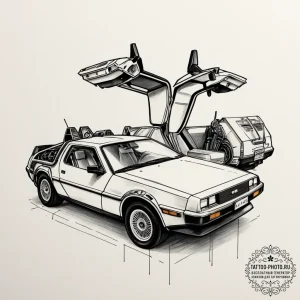 The delorean time machine, concept art for ta... - эскиз тату (№1755278351_0, 15.08.2025 17:19) — tattoo-photo.ru