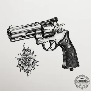 Revolver, concept art for tattoo, detailed cr... - эскиз тату (№1755278549_0, 15.08.2025 17:22) — tattoo-photo.ru