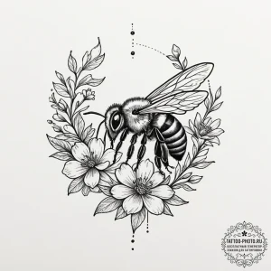 Tattoo sketch a delicate bee buzzing around a... - эскиз тату (№1755278948_0, 15.08.2025 17:29) — tattoo-photo.ru