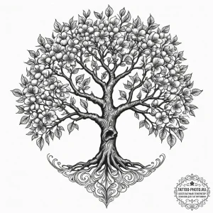 Apple tree, artistic tattoo sketch, detailed... - эскиз тату (№1755279936_0, 15.08.2025 17:45) — tattoo-photo.ru
