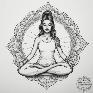 A serene photo of a yoga instructor meditatin... - эскиз тату (№1755280527_0, 15.08.2025 17:55) — tattoo-photo.ru