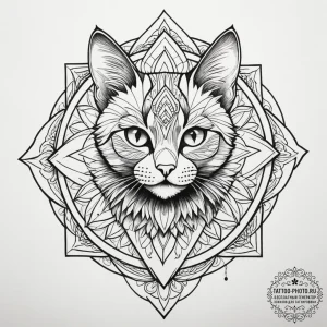 Kitten, concept art for tattoo, bold outlines... - эскиз тату (№1755281317_0, 15.08.2025 18:08) — tattoo-photo.ru