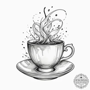 Tattoo sketch a delicate teacup with a steami... - эскиз тату (№1755281518_0, 15.08.2025 18:11) — tattoo-photo.ru