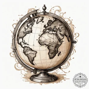 An antique globe, concept art for tattoo, on... - эскиз тату (№1755283910_0, 15.08.2025 18:51) — tattoo-photo.ru