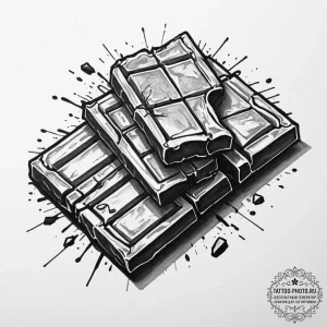 A close-up of a chocolate bar with one square... - эскиз тату (№1755284719_0, 15.08.2025 19:05) — tattoo-photo.ru