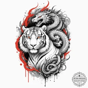 Tiger and dragon, tattoo sketch design, rough... - эскиз тату (№1755285314_0, 15.08.2025 19:15) — tattoo-photo.ru