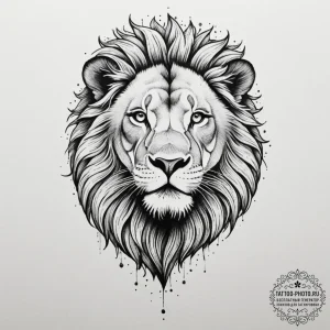 Tattoo sketch a lion's head, serene yet fierc... - эскиз тату (№1755286709_0, 15.08.2025 19:38) — tattoo-photo.ru