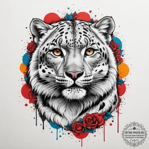 A snow leopard in the mountains (is there, bu... - эскиз тату (№1755289887_0, 15.08.2025 20:31) — tattoo-photo.ru