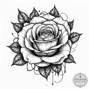 Black rose, tattoo line art, sepia tone sketc... - эскиз тату (№1755292655_0, 15.08.2025 21:17) — tattoo-photo.ru