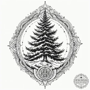 Tattoo sketch a majestic pine tree, standing... - эскиз тату (№1755293247_0, 15.08.2025 21:27) — tattoo-photo.ru