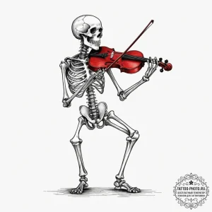 A skeleton playing a violin made of bone, ink... - эскиз тату (№1755293841_0, 15.08.2025 21:37) — tattoo-photo.ru
