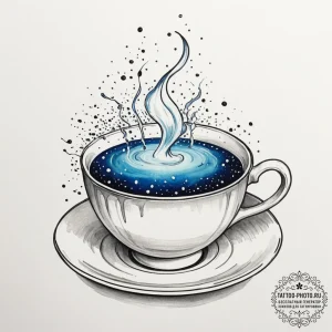 Tattoo sketch a teacup overflowing with a sta... - эскиз тату (№1755294827_0, 15.08.2025 21:53) — tattoo-photo.ru