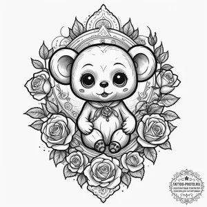 Cheburashka, ink illustration for tattoo, bla... - эскиз тату (№1755295420_0, 15.08.2025 22:03) — tattoo-photo.ru