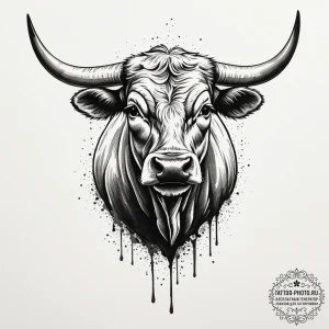 Bull, ink illustration for tattoo, on a clean... - эскиз тату (№1755295618_0, 15.08.2025 22:06) — tattoo-photo.ru