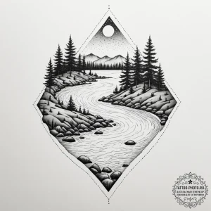 Tattoo sketch: a lunitsa integrated with flow... - эскиз тату (№1755297635_0, 15.08.2025 22:40) — tattoo-photo.ru