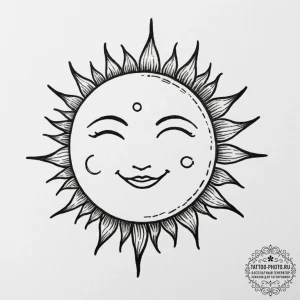 Tattoo sketch a simple, happy sun or moon wit... - эскиз тату (№1755299237_0, 15.08.2025 23:07) — tattoo-photo.ru