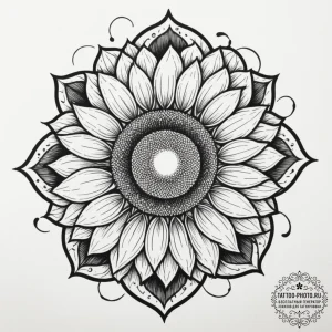 Sunflower, ink illustration for tattoo, on a... - эскиз тату (№1755301837_0, 15.08.2025 23:50) — tattoo-photo.ru