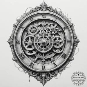 The detailed interior of a classic grandfathe... - эскиз тату (№1755302231_0, 15.08.2025 23:57) — tattoo-photo.ru