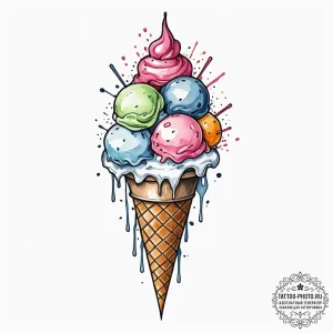 Ice cream, ink illustration for tattoo, fine... - эскиз тату (№1755303030_0, 16.08.2025 00:10) — tattoo-photo.ru