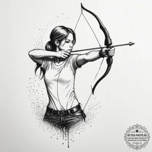 A person practicing archery, aiming at a targ... - эскиз тату (№1755303429_0, 16.08.2025 00:17) — tattoo-photo.ru