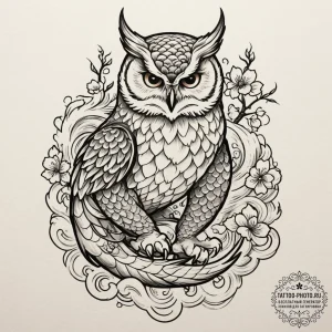 Owl, tattoo sketch design, sepia tone sketch,... - эскиз тату (№1755306242_0, 16.08.2025 01:04) — tattoo-photo.ru