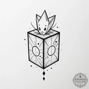 Jack-in-the-box, tattoo drawing outline, blac... - эскиз тату (№1755311276_0, 16.08.2025 02:27) — tattoo-photo.ru